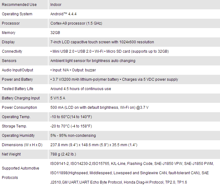 MaxiCheck MX808 Specification